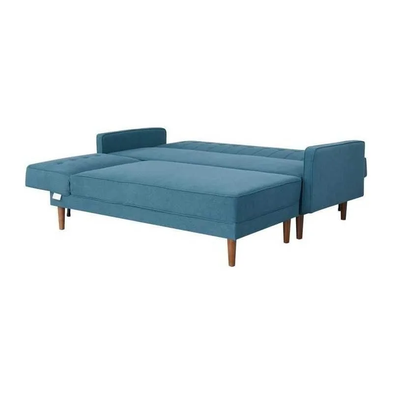 IMANIA CANAPÉ D'ANGLE RÉVERSIBLE 3 PLACES TISSU BLEU PIEDS EN BOIS ADIMANIACCTBL - miniature 2 - Zenkaa