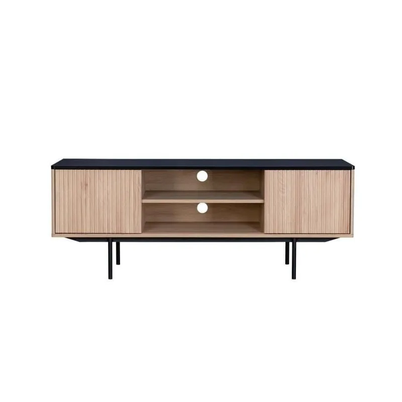MEMPHIS MEUBLE TV 2 PORTES - DÉCOR BOIS ET NOIR FAMEMPHISMTV2P - Zenkaa