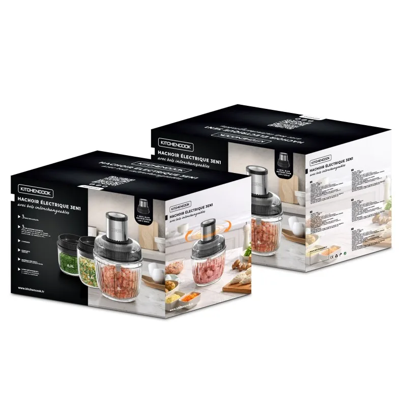Kitchencook - 1.2.3 - Hachoir électrique 3 en 1 - 400W - 3 bols en verre - 2 vitesses - miniature 10 - Zenkaa