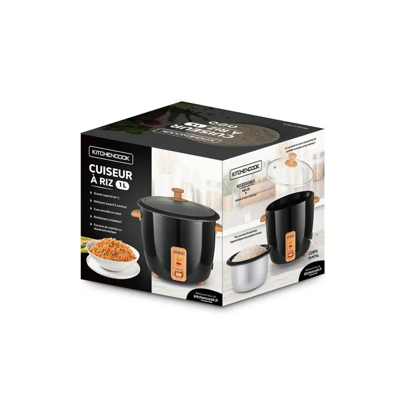 Kitchencook - Cuiseur à riz JAPAN WOOD BLACK - 400 W 1 L - Cuillère et verre mesureur - miniature 6 - Zenkaa