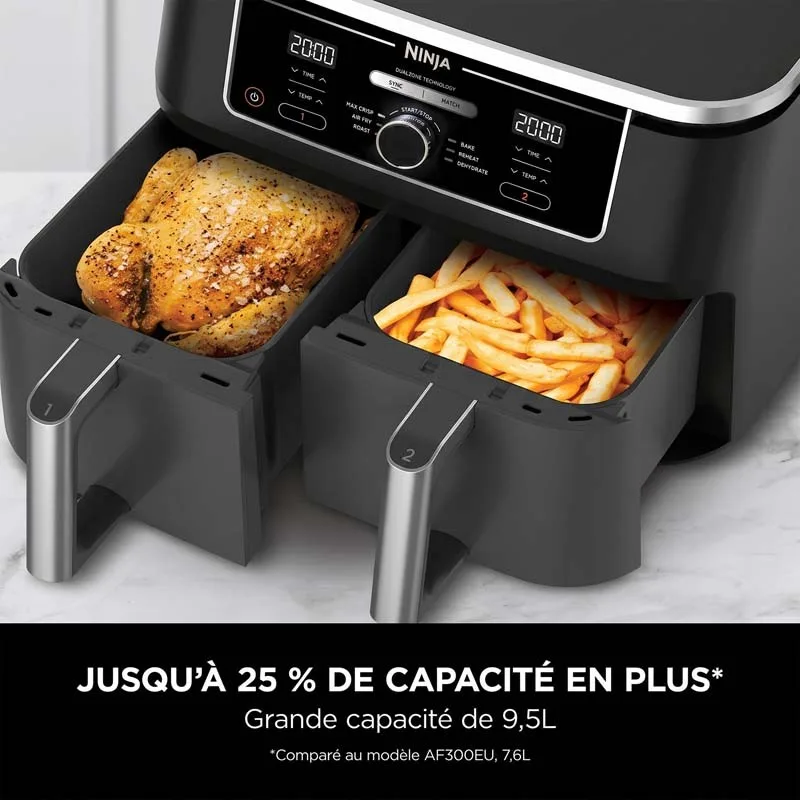 Ninja - AF400EU - Noir Argent - Friteuse sans huile double tiroir 9,5L - 6 programmes - miniature 7 - Zenkaa