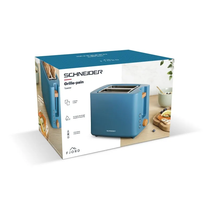 Schneider - SCTON2BL - Bleu pétrole - Grille-pain 2 fentes Fjord - 6 niveaux - 870 W - miniature 7 - Zenkaa