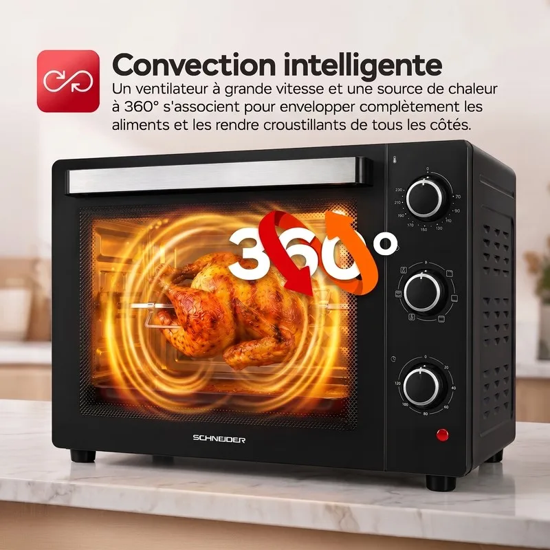 Schneider - SCEO2355MFB - Noir - Four électrique 55 L multifonction - Tournebroche - 1900 W - miniature 4 - Zenkaa