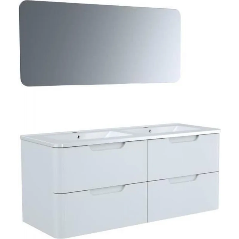 RONDO 120 MEUBLE DE SALLE DE BAIN SUSPENDU - 4 TIROIRS + VASQUE - BLANC RONDOSET120WHT - Zenkaa
