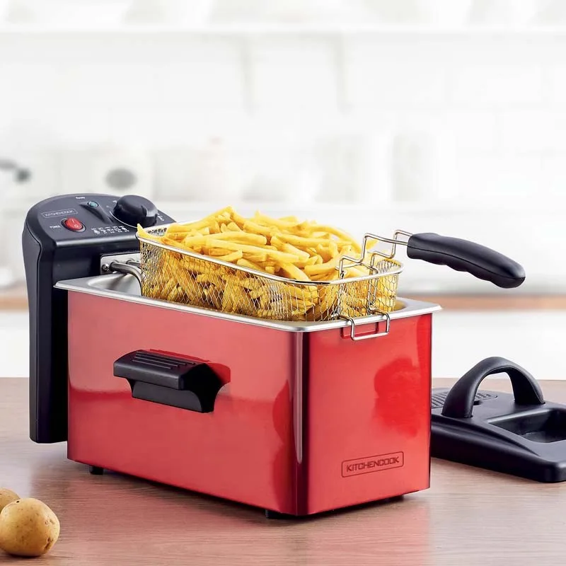 Friteuse semi-pro inox grand volume 3L rouge KFRY Kitchencook - miniature 4 - Zenkaa