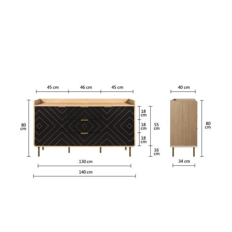 LINE BUFFET 2 PORTES 3 TIROIRS - PAPIER IMITATION BOIS ET IMPRIMÉ HT190106 - miniature 2 - Zenkaa