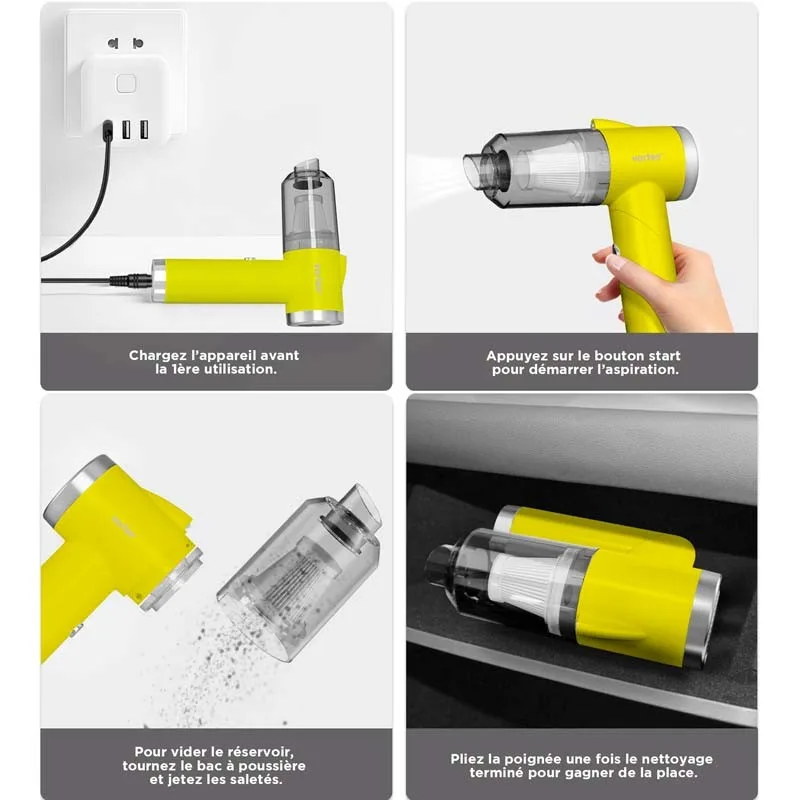 Vortex - CRC90 Yellow - Aspirateur à main sans fil pliable avec LED et accessoires - miniature 9 - Zenkaa