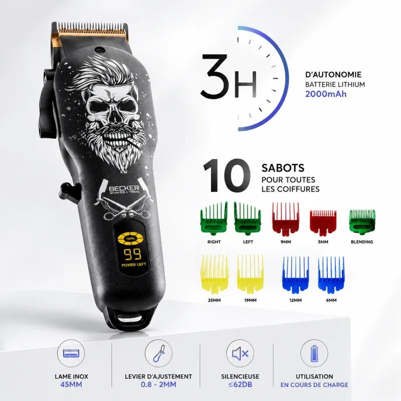 Tondeuse sans fil cheveux et barbe avec levier d'ajustement design Hero I Becker - miniature 2 - Zenkaa