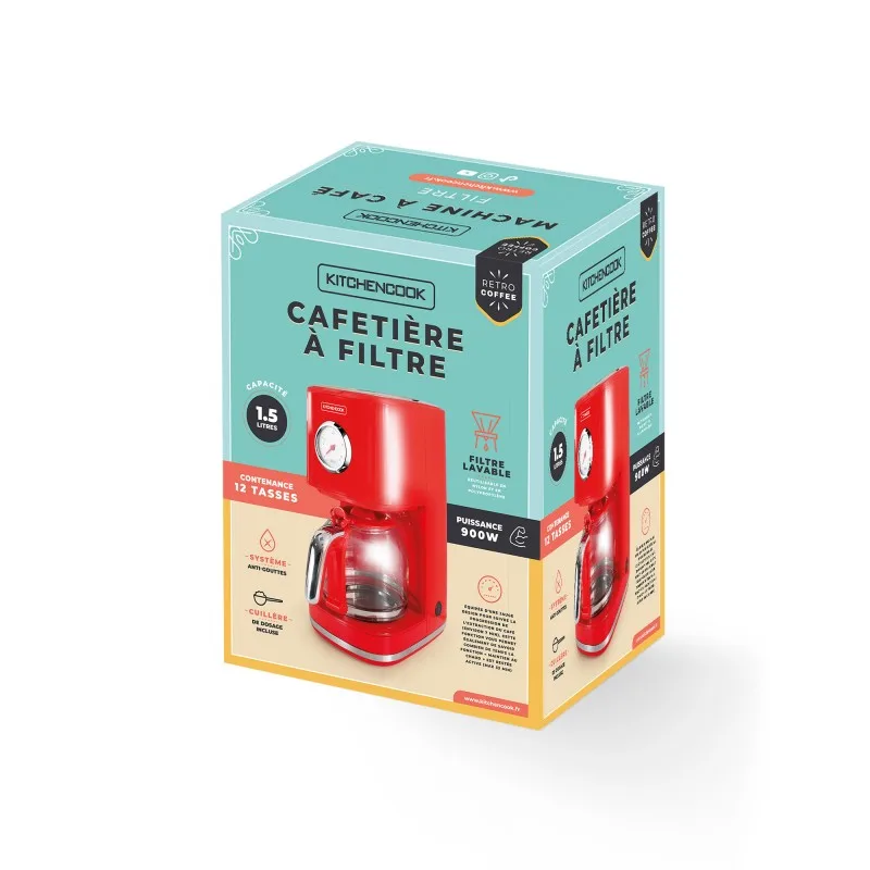 Kitchencook - Cafetière filtre rétro 1,5L - Filtre réutilisable nylon - Arrêt automatique - Maintien au chaud - miniature 6 - Zenkaa
