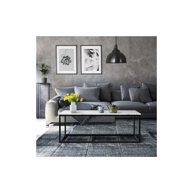 MABLE TABLE BASSE RECTANGULAIRE - DÉCOR MARBRE PIÉTEMENT MÉTAL NOIR HT20C39REC - miniature 2 - Zenkaa