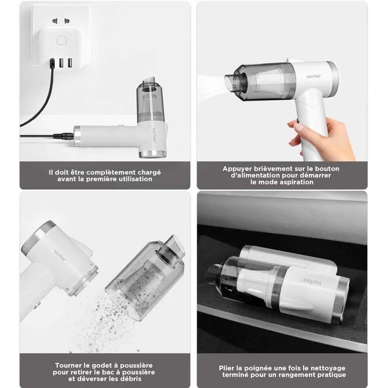 Vortex - CRC90 White - Aspirateur à main sans fil pliable avec LED et accessoires - miniature 5 - Zenkaa