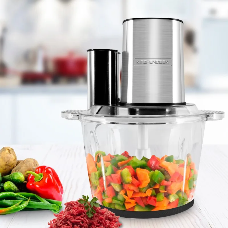 Kitchencook - Hachoir inox multifonction 5en1 - 600W - Capacité (3L) - 4 lames - Fouet - Spatule - Bol mélangeur en verre - miniature 2 - Zenkaa