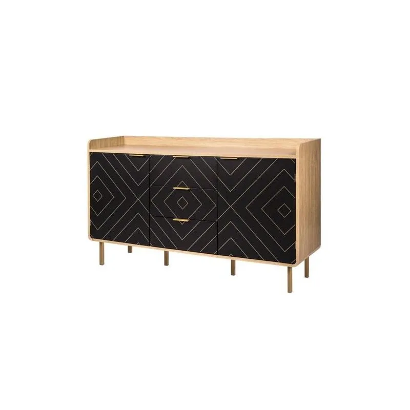 LINE BUFFET 2 PORTES 3 TIROIRS - PAPIER IMITATION BOIS ET IMPRIMÉ HT190106 - Zenkaa