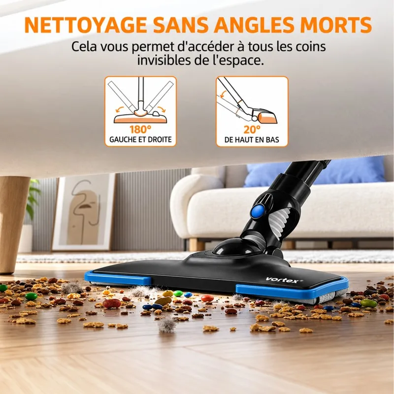 Vortex - Aspirateur balai 2en1 filaire - 400W - Filtre Hepa - Poignée ergonomique - Cordon 5m - Noir - miniature 7 - Zenkaa