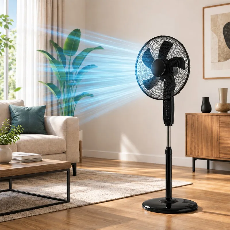 Ventilateur sur Pied avec Télécommande 40 cm – Noir 60W - miniature 2 - Zenkaa