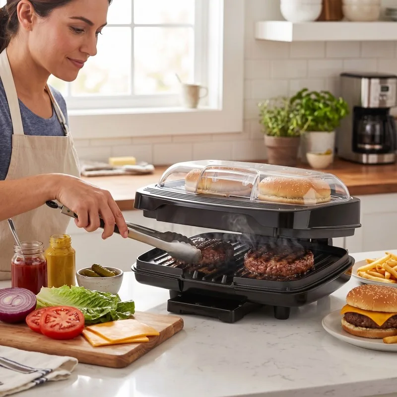 Kitchencook - KBURGER - Grill à hamburgers - 1000 W - Double plaque - miniature 3 - Zenkaa