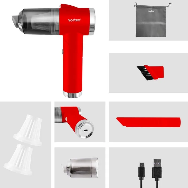 Vortex - CRC90 Red - Aspirateur à main sans fil pliable avec LED et accessoires - miniature 10 - Zenkaa