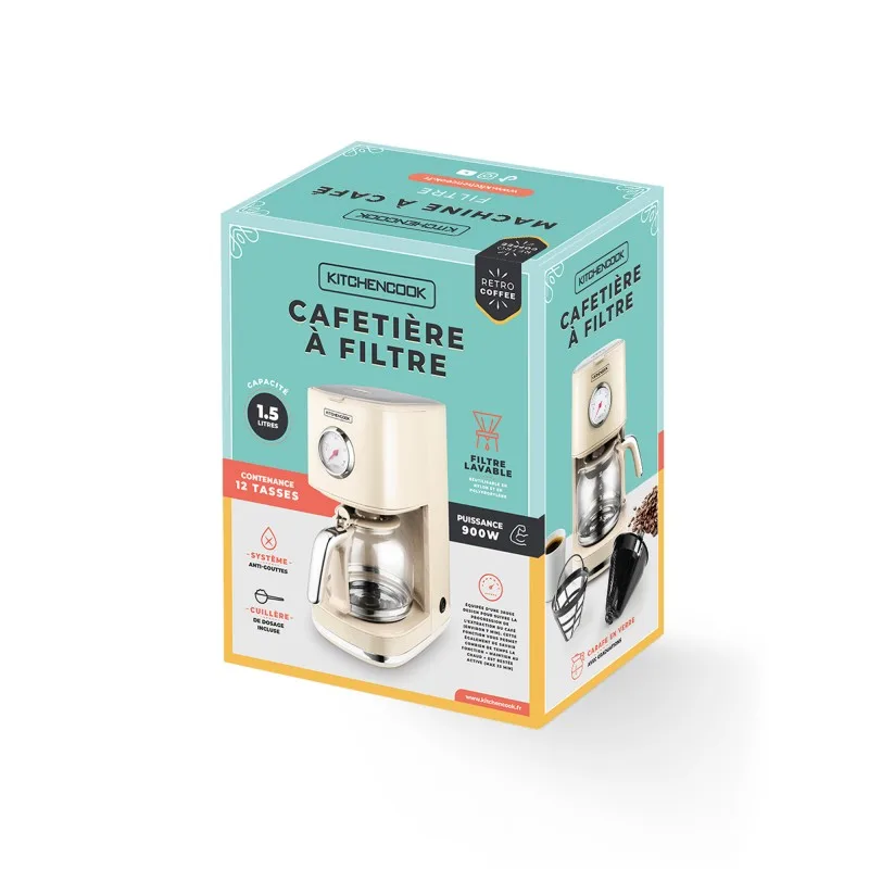 Cafetière style rétro avec filtre nylon réutilisable RETRO COFFEE crème Kitchencook - miniature 4 - Zenkaa