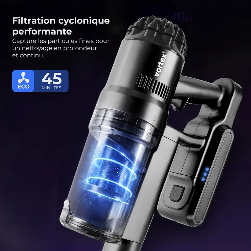 Vortex - Aspirateur balai sans fil - 135W - Autonomie 45min - Filtre Hepa - 2 Modes d’aspiration - miniature 3 - Zenkaa
