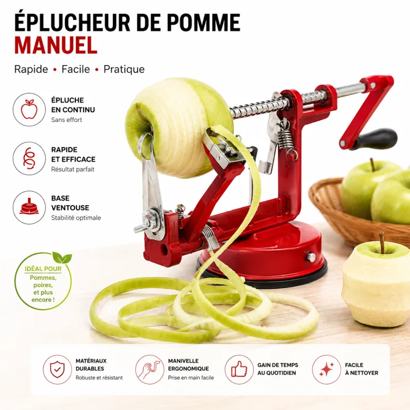 KitchenCook Épluche-Pomme 3 en 1 - Épluche, Évide et Tranche - Coupe-Pomme Manuel en Métal - miniature 2 - Zenkaa