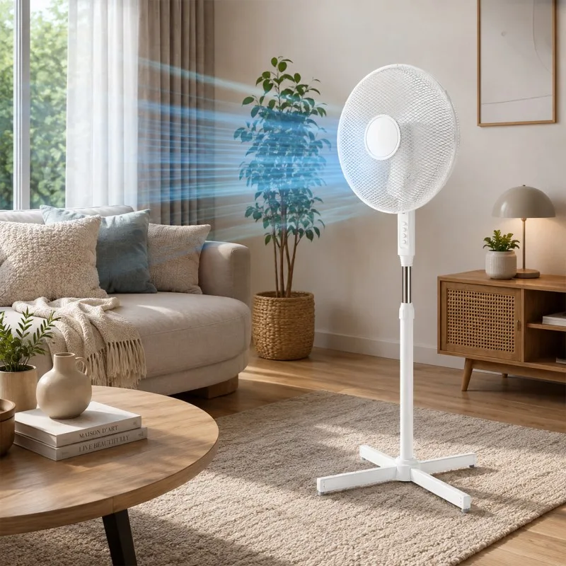 Ventilateur sur Pied Silencieux 40 cm – Blanc 40W - miniature 3 - Zenkaa