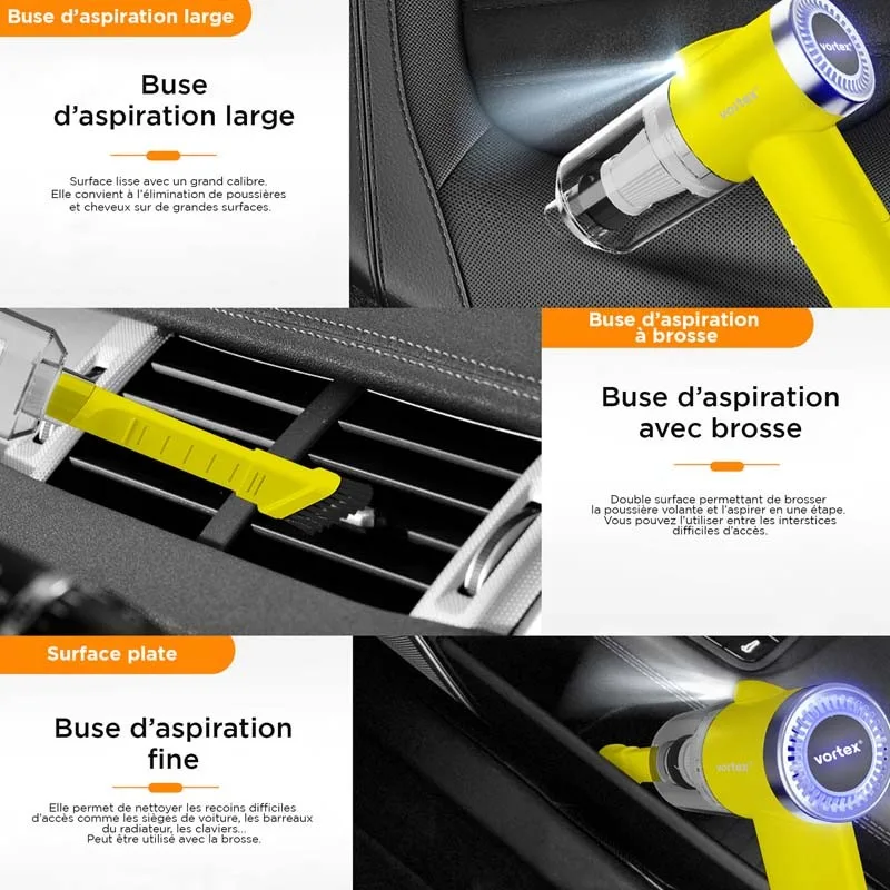 Vortex - CRC90 Yellow - Aspirateur à main sans fil pliable avec LED et accessoires - miniature 5 - Zenkaa