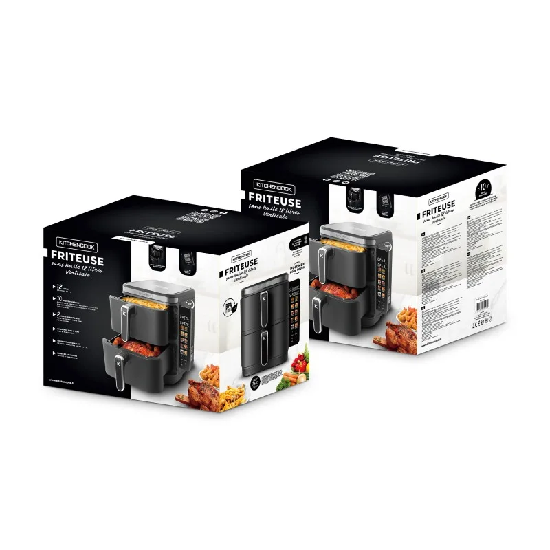 KitchenCook - AIRFLOW 12 LED - Double friteuse à air verticale 12L - 10 programmes - miniature 5 - Zenkaa