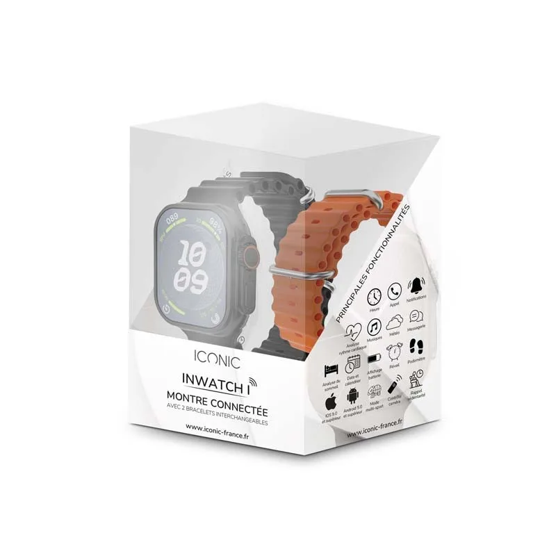 MONTRE CONNECTÉE CADRAN NOIR 2 BRACELETS SILICONE NOIR ET ORANGE INWATCH I BLACK ICONIC - miniature 7 - Zenkaa