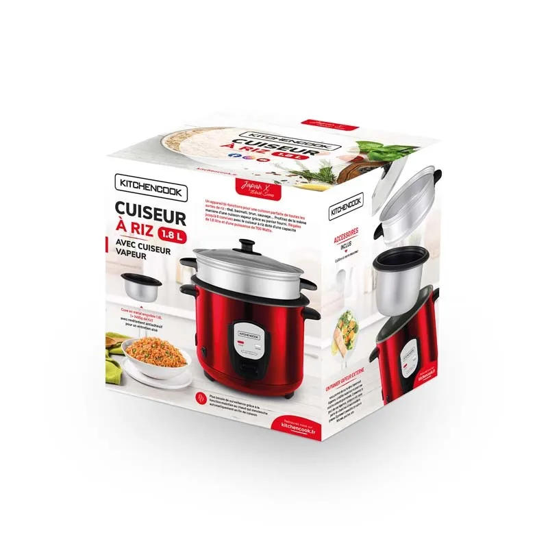 Cuiseur à riz de 1,8 L rouge avec panier vapeur JAPAN X RED de Kitchencook - miniature 8 - Zenkaa