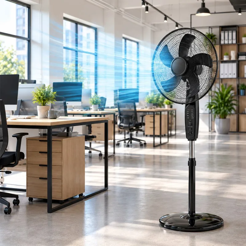 Ventilateur sur Pied avec Télécommande 40 cm – Noir 60W - miniature 3 - Zenkaa