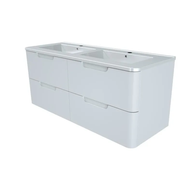 RONDO 120 MEUBLE DE SALLE DE BAIN SUSPENDU - 4 TIROIRS + VASQUE - BLANC RONDOSET120WHT - miniature 5 - Zenkaa