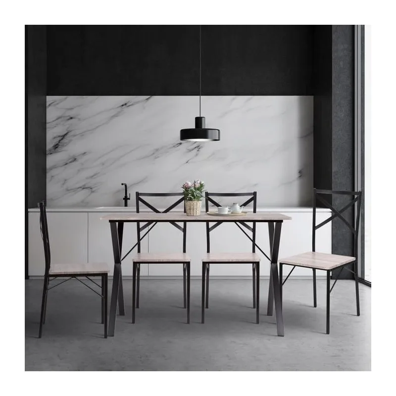 COUNTRY TABLE + 4 CHAISE - EN MDF FINITION PVC - COULEUR GRIS ET NOIR HT20C205 - miniature 2 - Zenkaa