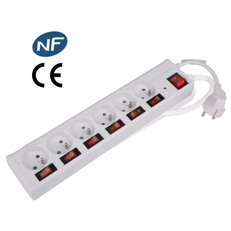Lot de 3 Multiprises blanche 6 prises avec interrupteurs indépendants FNB6KS06 WHITE X3 de Pullman - miniature 2 - Zenkaa