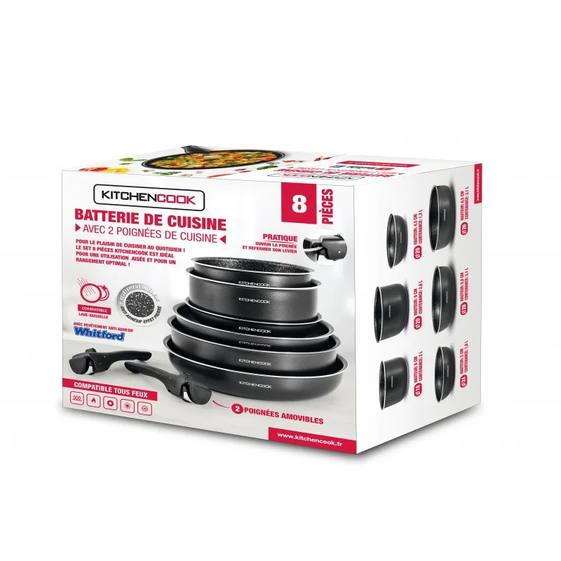 BATTERIE DE CUISINE 8 PCS TFI FLEX8 KITCHENCOOK AVEC POIGNÉE AMOVIBLE - miniature 8 - Zenkaa
