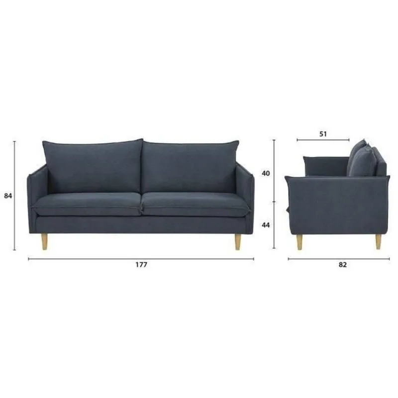MARLON CANAPÉ 2 PLACES TISSU BLEU FONCÉ ADMARLON2PBLEU - miniature 4 - Zenkaa